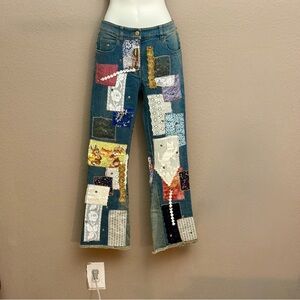 Hilfiger Collection Retro Patchwork Flare Denim Jeans Sz 2 Rare boho chic
